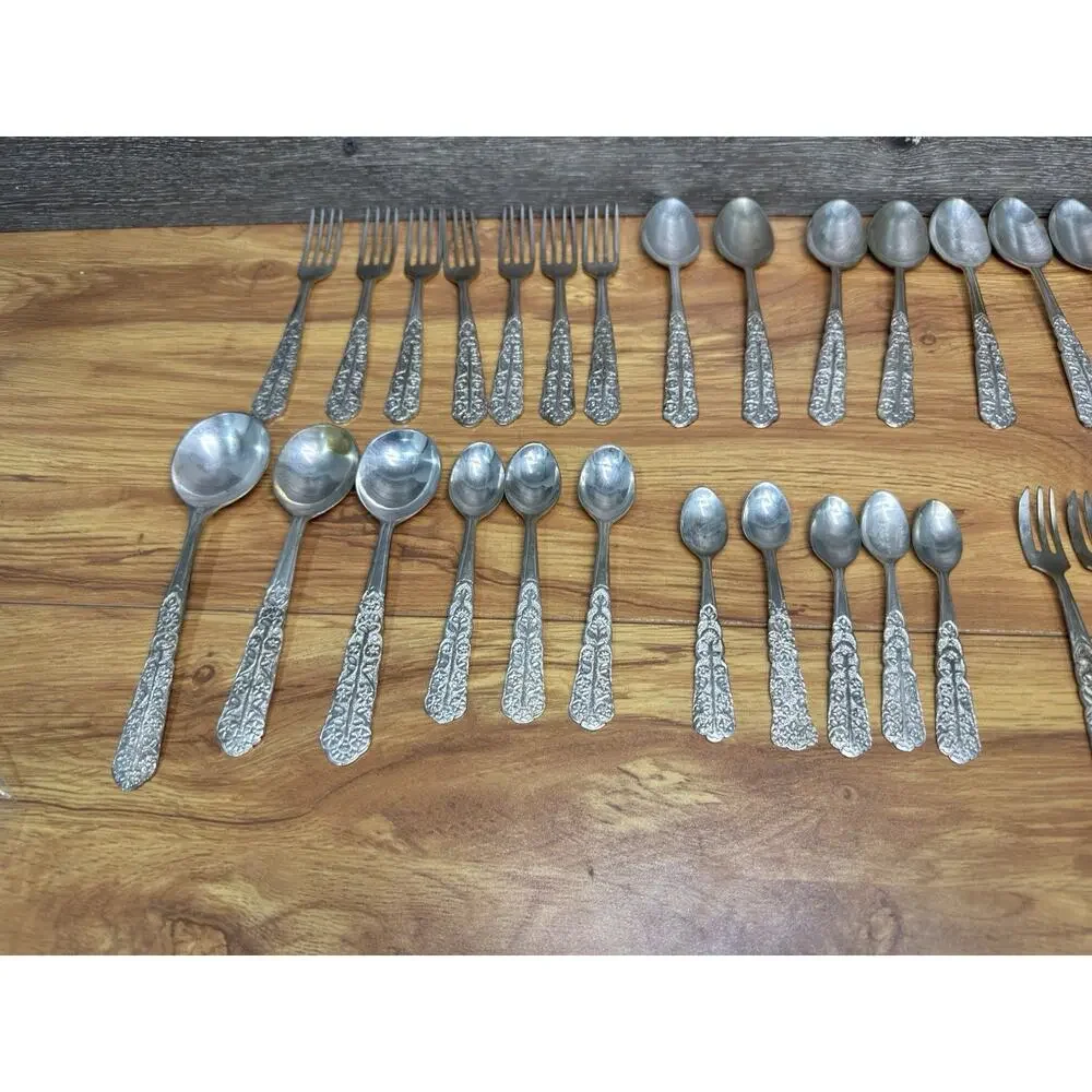 Antique German Silver Alpacca Flatware Set (32 Pieces) - Ornate Scroll Design